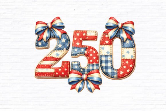 250 Patriotic Numbers Clipart PNG: USA Flag Style