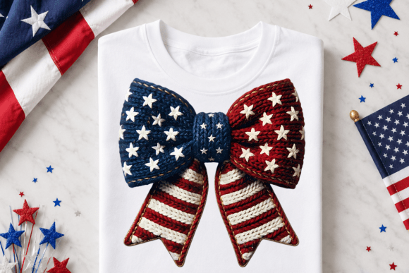American Flag Bow Clipart Faux Yarn PNG