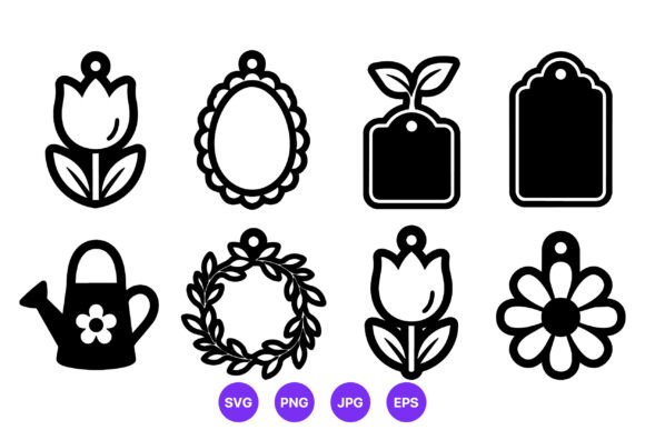Black White Floral Tag Vector Icons