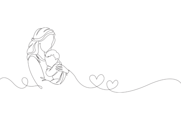 Continuous Line Mother Holding Her Baby