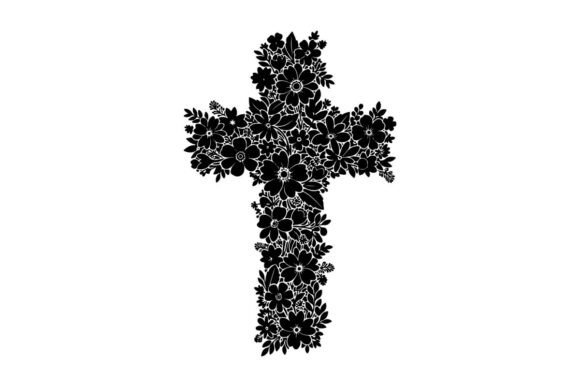 Elegant Black Floral Cross Design for Re: A Modern Silhouette for Creative Projects