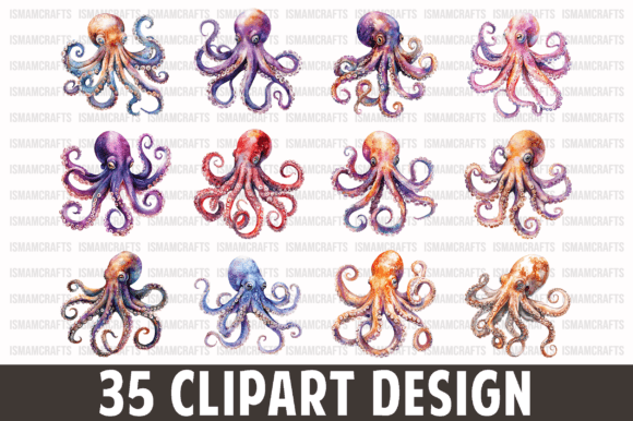 Elevate Your Creative Projects with the Octopus Watercolor Clipart Bundle PNG