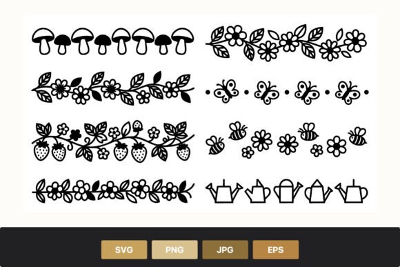 Elevating Design Narratives with Floral Butterfly Bee Mushroom Borders