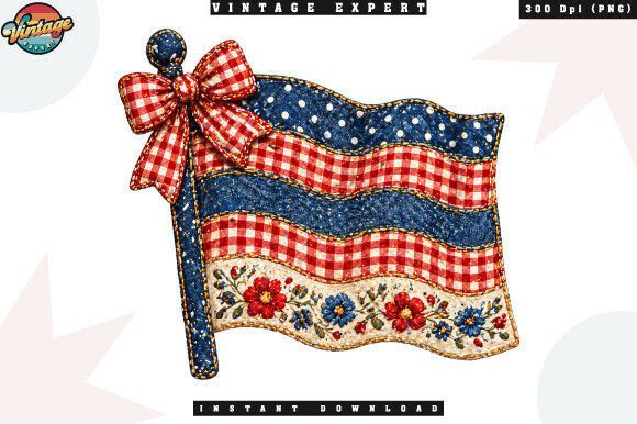 Elevating Independence Day Designs with the Patriotic Flag with Bow Patchwork PNG