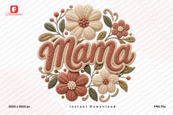 Elevating Motherhood Designs with Chenille Floral Mom Mama PNG Assets