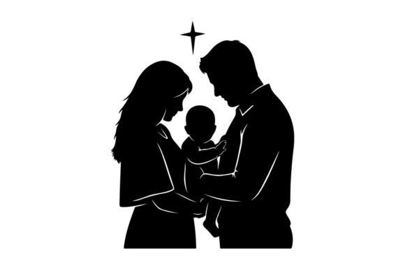 Elevating Spiritual Designs with the Family Baptism Silhouette and Holy Cross