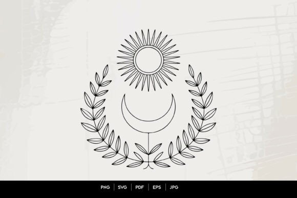 Exploring the Elegance of Sun and Crescent Moon Botanical Line Art for Modern Design