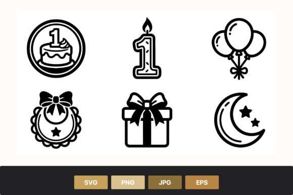First Birthday Black White Icons: A Versatile Design Toolkit