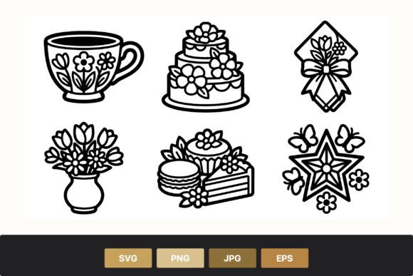 Floral Tea Cup and Cake Line Art Icons: A Practical Asset Evaluation