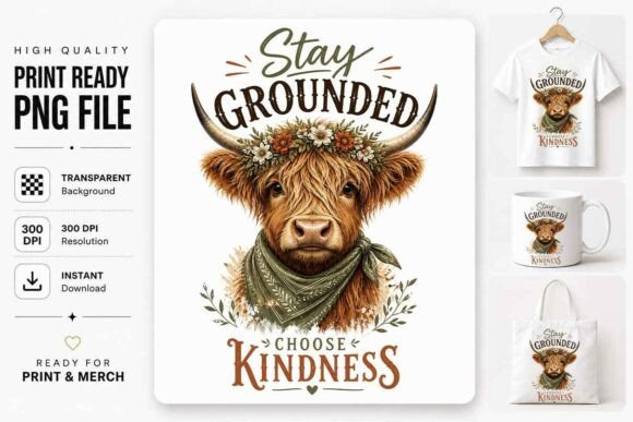 Highland Cow Kindness Design PNG