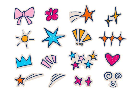 Infusing Playful Precision: How the Cute Doodle Stars Hearts Elements Set Elevates Modern Digital Design