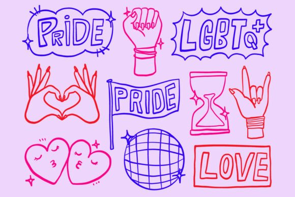 LGBT Pride Outline Doodle Set: Disco Ball Vibes