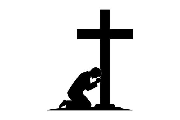 Man Kneeling in Prayer at Wooden Cross Silhouette: A Versatile Design Asset
