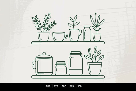 Minimal Kitchen Shelf Plants SVG Guide
