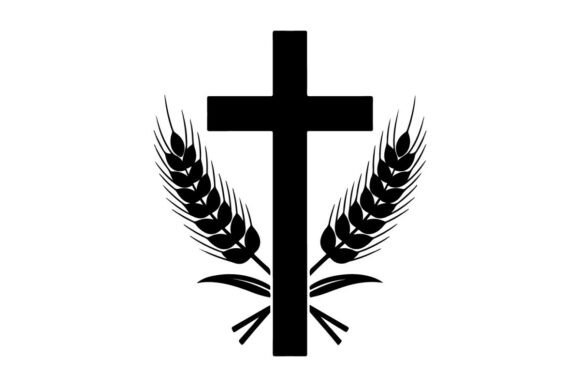 Minimalist Black Cross with Wheat Ears S: A Design Essential