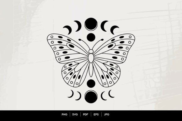 Mystical Butterfly Moon Phases Line Art