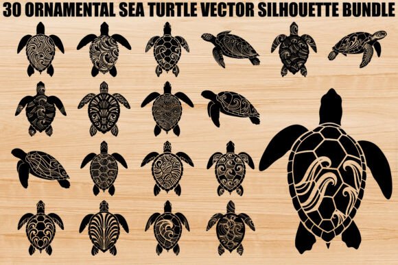 Ornamental Sea Turtle Silhouette Bundle