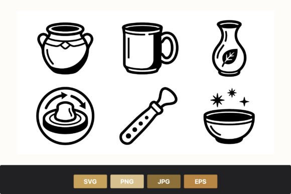 Pottery Mug Bowl and Wheel Vector Icons: A Designer's Essential Toolkit