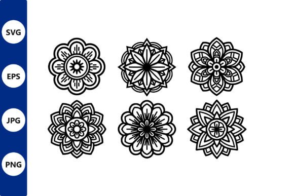 Six Mandala Flower Line Art Designs