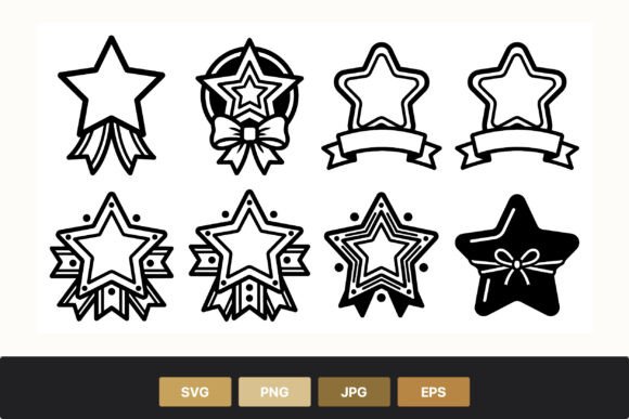 Star Ribbons Vector Outline Icons