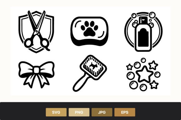 Streamlining Visual Identity with Pet Grooming Tools Black and White Icons