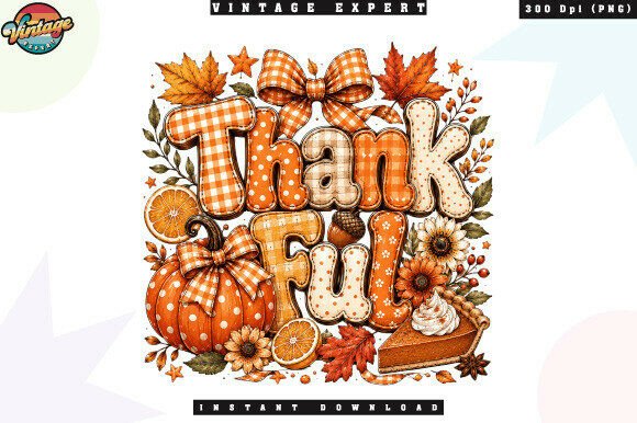 Thankful Autumn Pumpkin Patchwork PNG