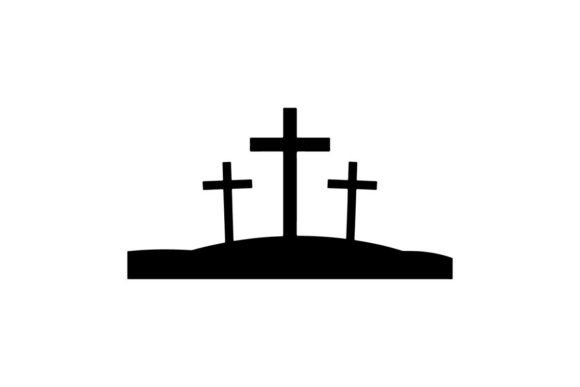 Three Black Crosses on Hill at Sunset Sy: A Modern Silhouette for Creative Projects